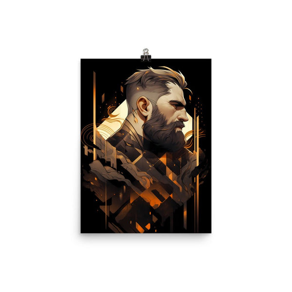 Bearded man's portrait in bold colors; Gay Art: Dallas, Gay Print, Gay Muscle Bear Art, Hot Gay Bear, Jock Muscle, Bearded Hot Daddy Poster.