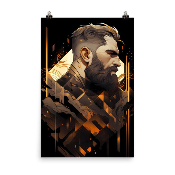 Bearded man art poster featuring vibrant geometric designs, Gay Art: Dallas, Gay Print, Gay Muscle Bear Art, Hot Gay Bear, Jock Muscle, Bearded Hot Daddy Poster.