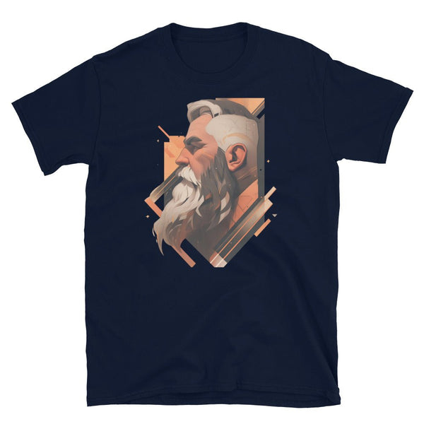 Gay Art: David, Gay Muscle Bear Art, Hot Gay Bear, Jock Muscle, Bearded Hot Daddy Unisex T-Shirt design on navy shirt.