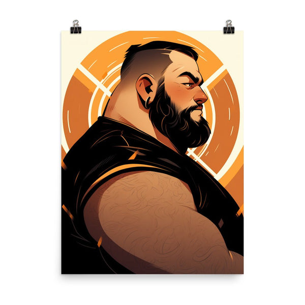 Gay Art: Eugene, Gay Print, portrait of a muscular bear man with a beard.