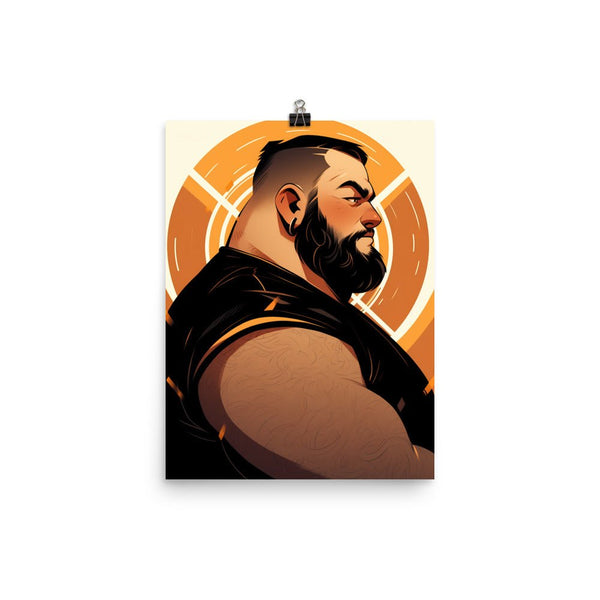Gay Art: Eugene, Gay Print, Gay Muscle Bear Art, bold bearded man illustration, vibrant colors.