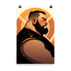 Gay Art: Eugene, Gay Print, Gay Muscle Bear Art, profile portrait of a muscular bearded man.