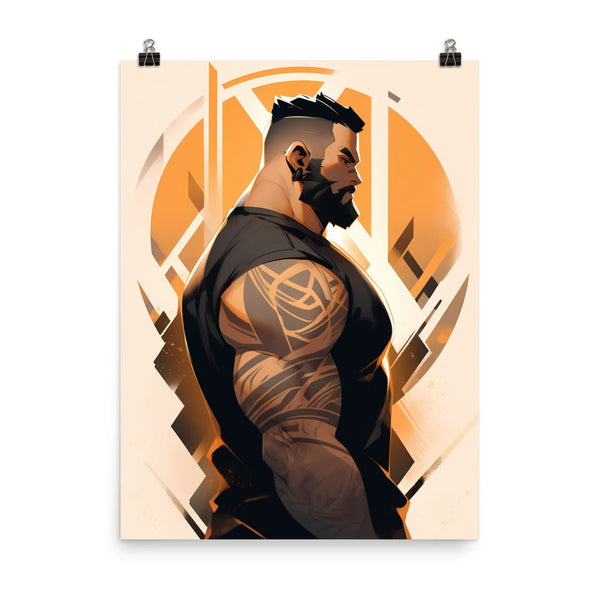 Gay Art featuring a muscular bearded man silhouette, showcasing gay pride. Ideal for gay gifts.