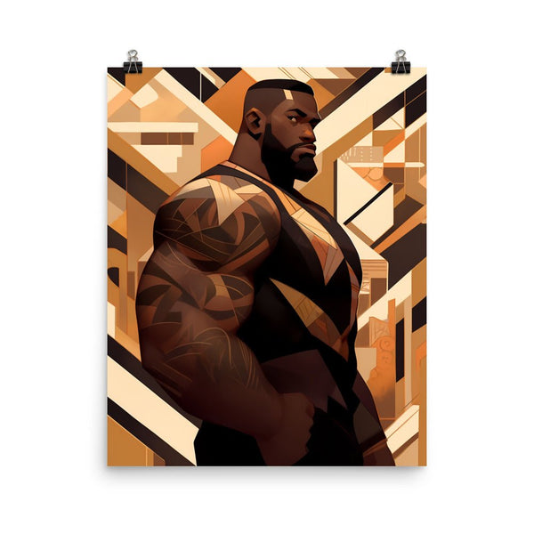 Gay Art: JACK, Gay Print, muscular bearded man with geometric background.