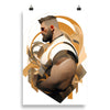 Gay Art: JAMES, Gay Print, muscular bearded man artwork in warm tones.