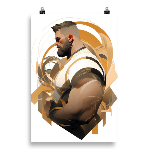 Gay Art: JAMES, Gay Print, muscular bearded man artwork in warm tones.
