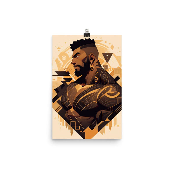 Stylized portrait of a muscular man with tribal tattoos, showcasing gay art.