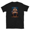 Black shirt featuring gay art of a muscle hunk for LGBTQ pride apparel.