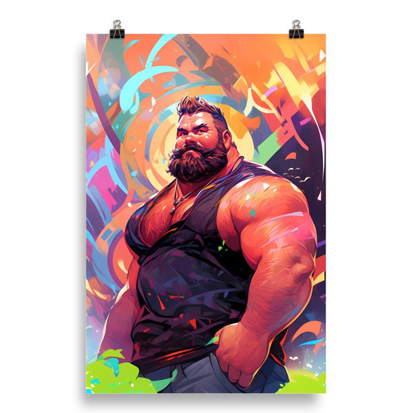 Gay Art: Tom, Gay Print, colorful muscular bear illustration, LGBT pride decor.