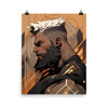Profile art of a muscular man with a beard and stylish hair, featuring bold colors.