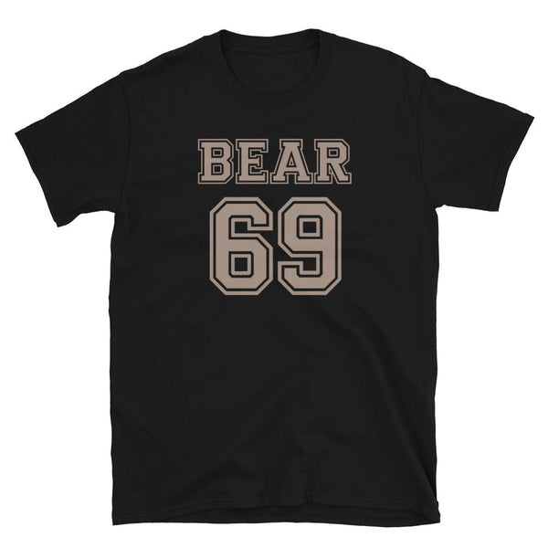 Black gay bear shirt with bold "BEAR 69" design, perfect for pride events.
