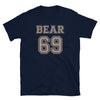 Gay Bear 69 Community Tshirt for Gay Pride ShirtGay Bear Clothing, navy shirt with bear 69 graphic.