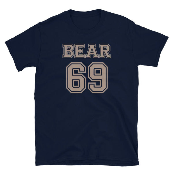 Gay Bear 69 Community Tshirt for Gay Pride ShirtGay Bear Clothing, navy shirt with bear 69 graphic.