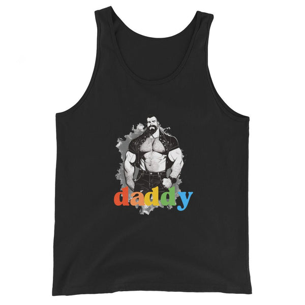 Gay Bear Daddy Pride Tank Top featuring a muscular bear graphic and colorful text design.