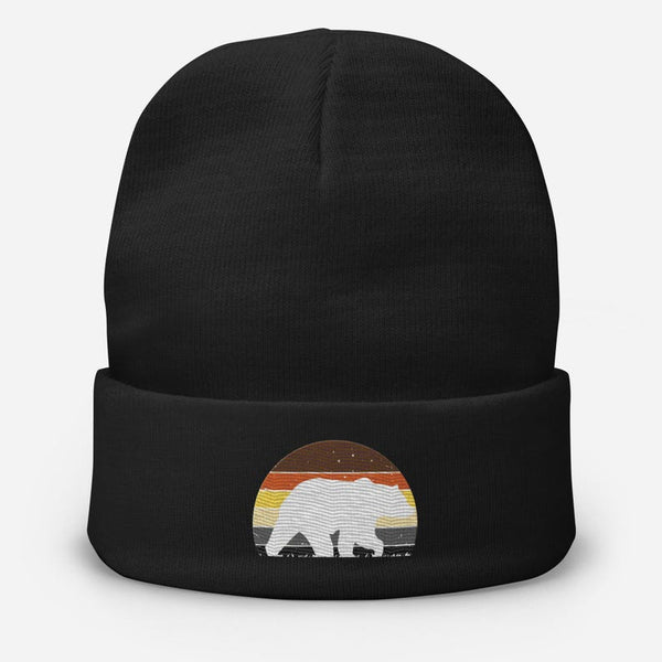Gay Bear Embroidered Beanie Gay Hat LGBTQIA featuring a bear graphic on a black background.