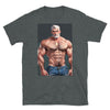 Gay Bear Jock T-Shirt Bear Pride Outfit Daddy Bear Muscle Bear Gift for Bear 2 featuring muscular character design on dark shirt.