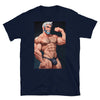 Gay Bear Jock T-Shirt Bear Pride Outfit Daddy Bear Muscle Bear Gift for Bear featuring muscular bear design in navy.