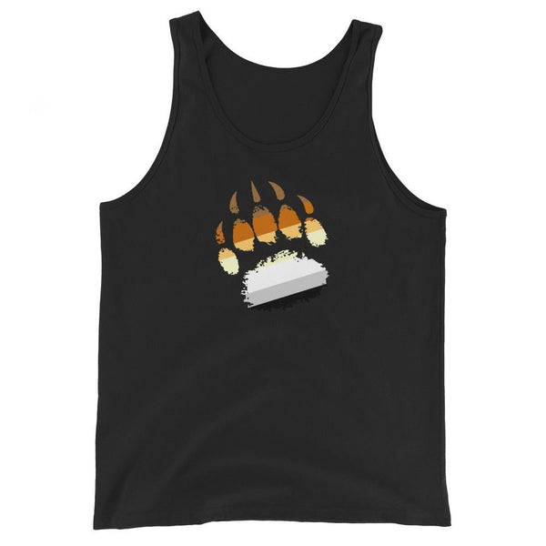 Black tank top featuring a bear paw graphic, perfect gay pride apparel.