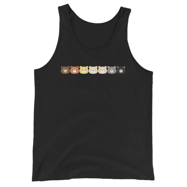 Gay Bear Men Tank Top - Cute Gay Bear Pride Flag Colors, black tank with colorful bear graphics.