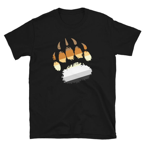 Gay Bear Pride Flag Colors - Paw T-Shirt with bear paw graphic on black fabric.
