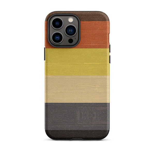 Gay Bear Pride Flag Wooden Texture Print iPhone® Clear Case with earthy color stripes.
