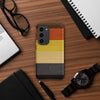 Gay Bear Pride Flag Wooden Texture Print Case for Samsung® on a wooden desk surface.