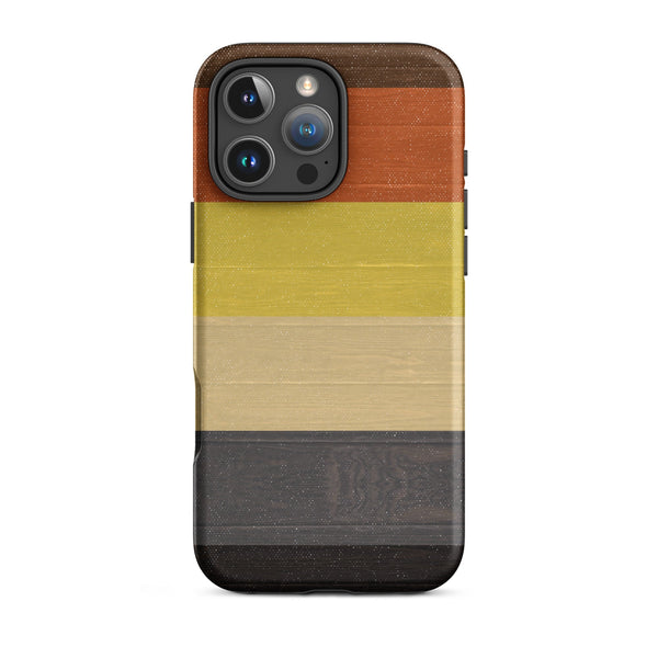 Gay Bear Pride Flag Wooden Texture Print iPhone® Clear Case with earthy colors and designed for LGBTQ+ pride.