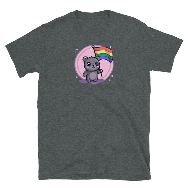 Gay Bear Pride Shirts LGBTQ Ally Gift Shark Rainbow Gay Flag Funny LGBTQ Pride design on dark t-shirt.