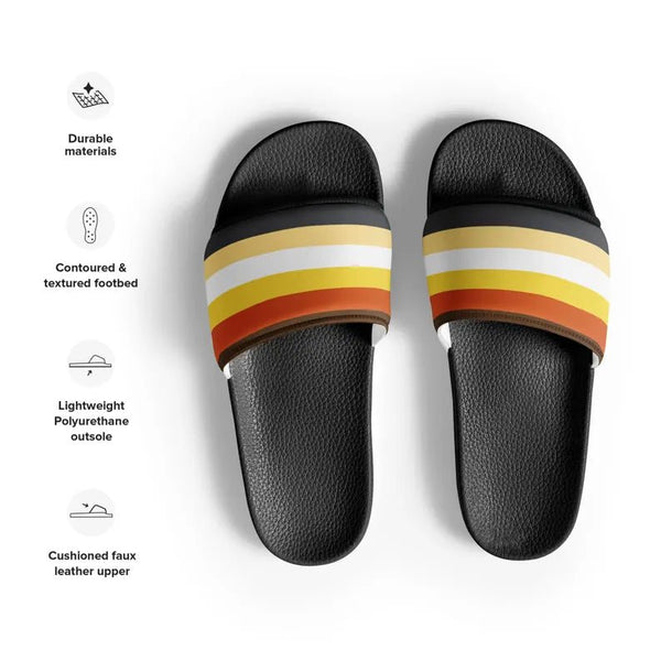 Gay Bear Pride Slippers featuring colorful striped design and cushioned upper.