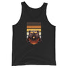 Black tank top featuring a roaring bear graphic with sunglasses, perfect for gay bear pride.