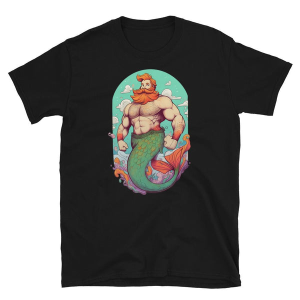 Gay Bear Shirt featuring a muscular merman design on a black tee.