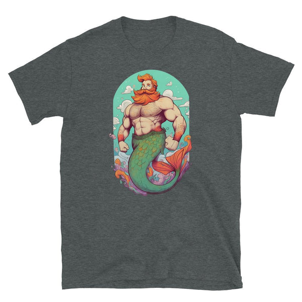 Muscular merman graphic on a dark shirt for gay bear pride apparel