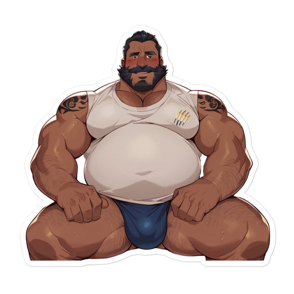Chunky Daddy Sticker - Gay Gift - Gay Bear Sticker - muscular man illustration in a tank top.