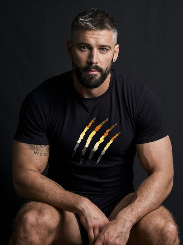 Gay Bear T-Shirt, Bear Pride Flag Colours Shirt, Teddy Bear, Gay Furry, Gay Bear Shirt, Woof | Scruff | Furry | Gay Gift for Boyfriend worn by muscular man.