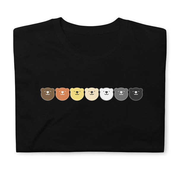Gay Bear T-Shirt - Cute Cub Colors featuring colorful bear faces on black fabric.