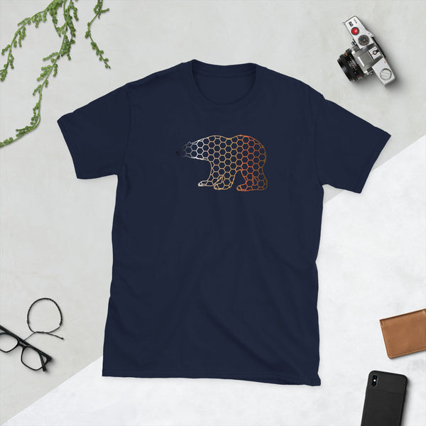 Navy blue gay bear t-shirt featuring geometric bear design, perfect gay pride apparel.