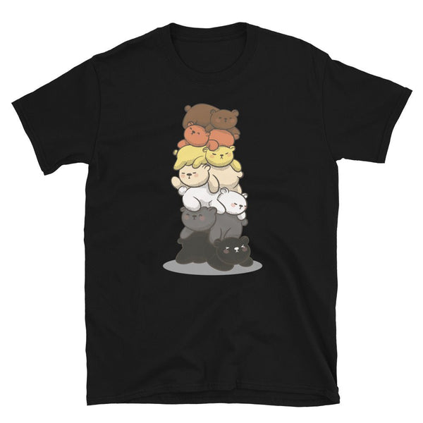 Cute stack of cartoon bears design on black Gay Bear T-shirt | Gay Bear Pride Shirt | Bear Cub Shirt Unisex Basic Softstyle T-Shirt | Gildan 64000