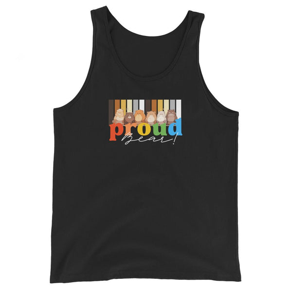 Gay Cute Bears Proud - Tanktop with colorful bear graphic on black fabric.