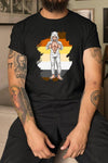 Gay Daddy Bear Shirt - Polar Bear Onesie on model, featuring muscular bear graphic and pride colors.
