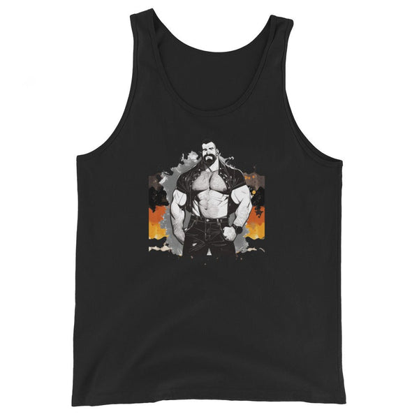 Gay Daddy Bear Tank Top Bear Flag featuring muscular man design on a black tank.