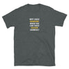 LGBTQ gay shirt with humorous text on a dark grey fabric.