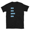 Funny gay shirt featuring humorous sexting dialogue in blue on black fabric.