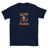 Gay Halloween Cop Unisex T-Shirt featuring a muscular man and spooky text design.