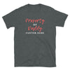 Gay Kinky Tshirt with bold 'Property of Daddy' text on dark fabric.