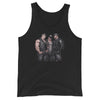 Gay Leather Bar Dudes Tank Top featuring three muscular men in leather attire.