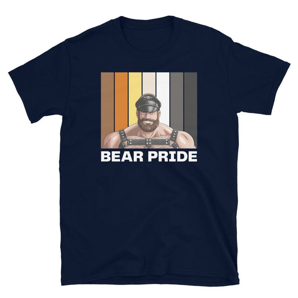 Gay Leather Bear Pride Flag Colors for Gay Bear Cubs T-Shirt featuring bear pride graphic.