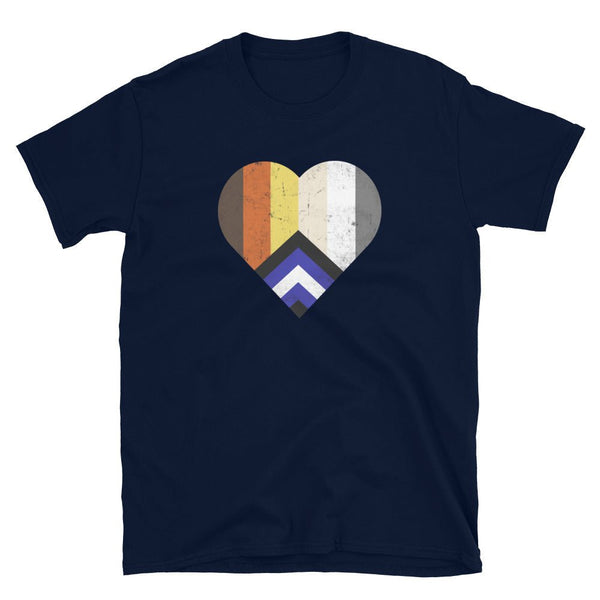 Gay Leather Bear Pride Flag Colors for Gay Bear Cubs T-Shirt in navy blue.