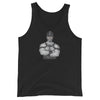Gay Leather Daddy Tank Top for Dom featuring muscular man in harness on black fabric.