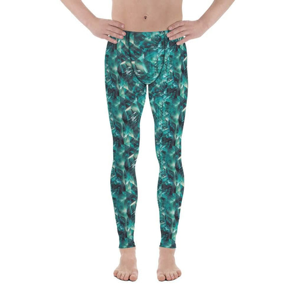 Abstract Teal Jogging Pants, Galaxy Yoga Leggings for Men featuring vibrant green design.