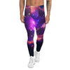 Galaxy Nebula Men’s Leggings – Purple & Blue Space Print Compression Tights for Gym, Yoga, Running & Pride Festival Wear on male model.